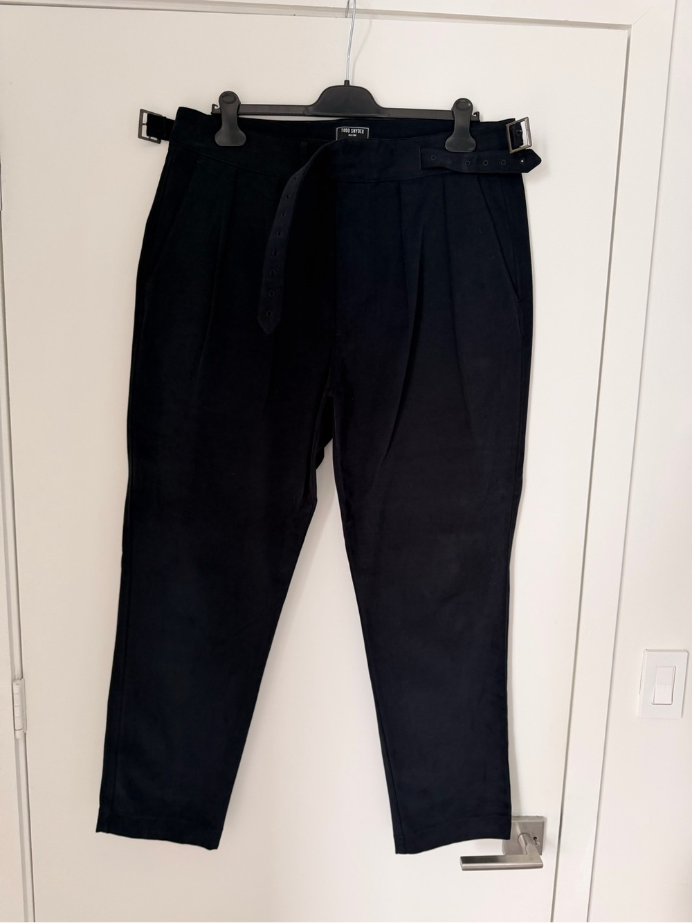 Todd Snyder Black Pleated Tapered Chinos with Built-In Belt Gurkha pants